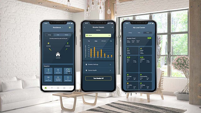 3 samples of My Leviton screens related to load center devices