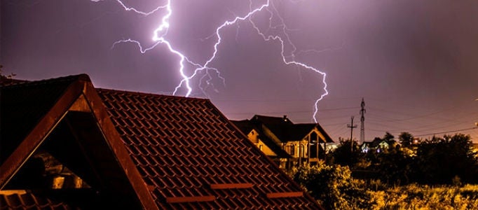Lightning storm in residential neighborhood